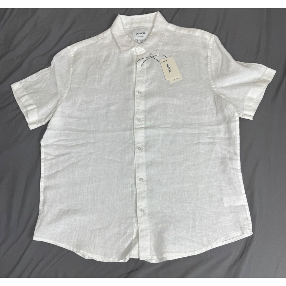 Jason Wu Mens 100% Linen Short Sleeve Button Up Shirt White Large Casual NWT